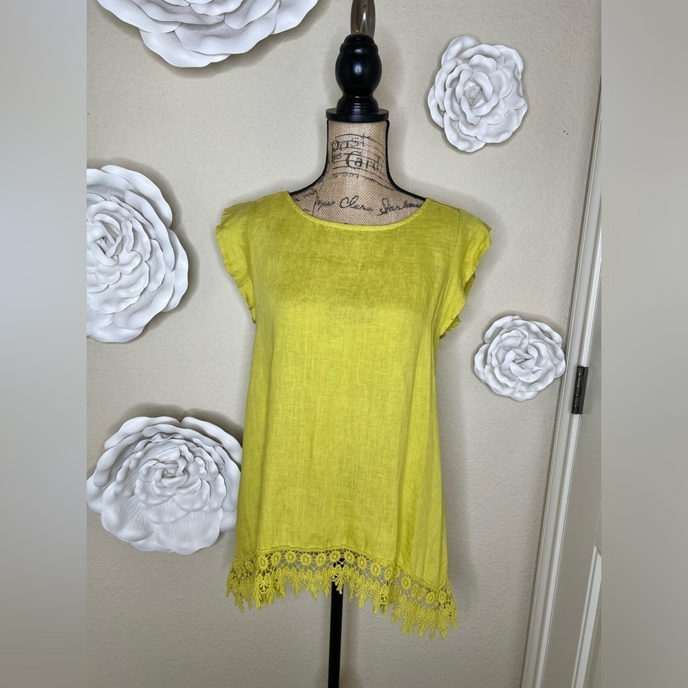 Terzo Millennio 100% Italian Linen Chartreuse Color Tunic Top Size Small